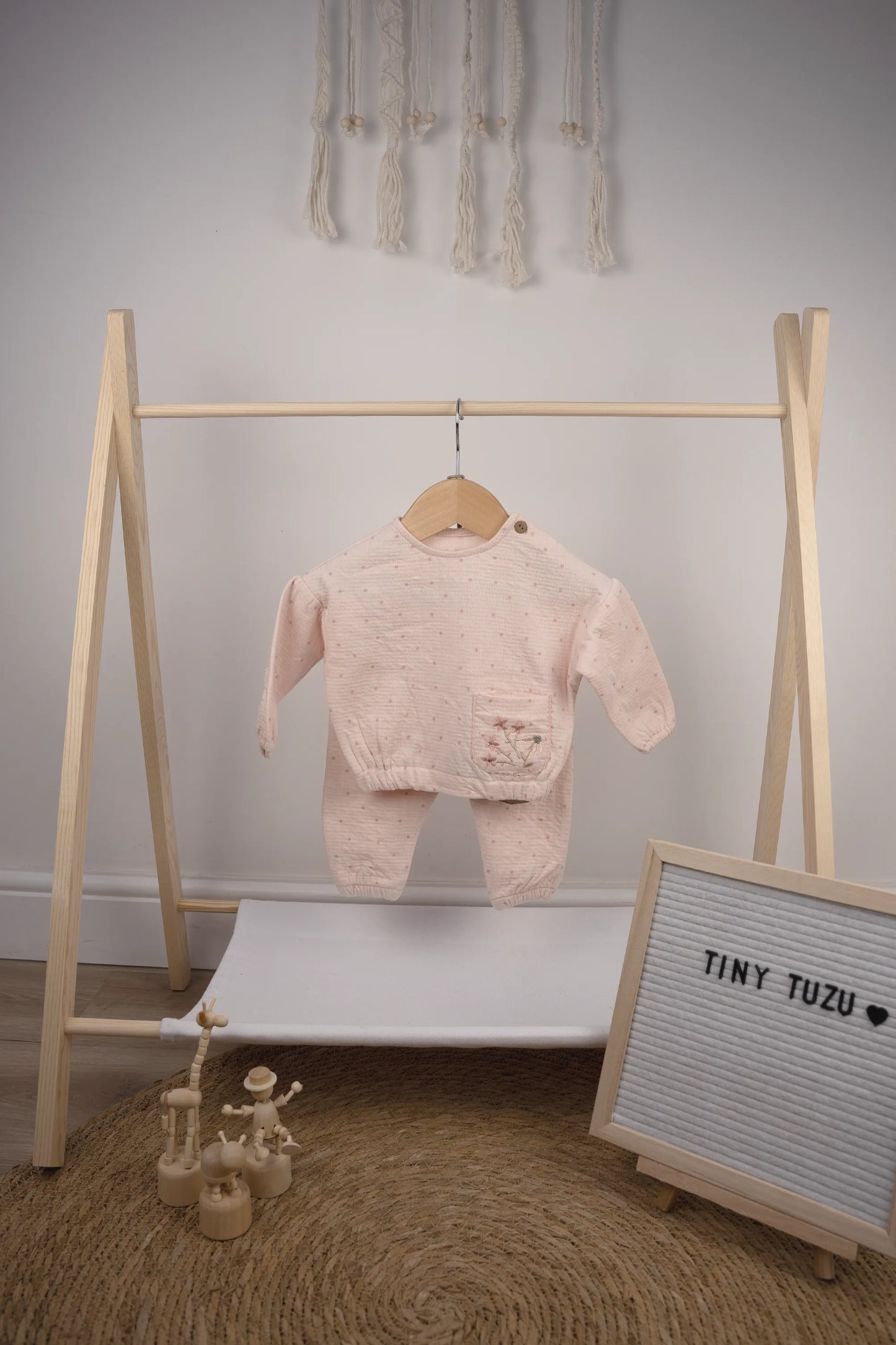 100% COTTON 2-PIECE BABY SET WITH POLKA DOTS & EMBROIDERED FLOWER – MULTIPLE COLORS