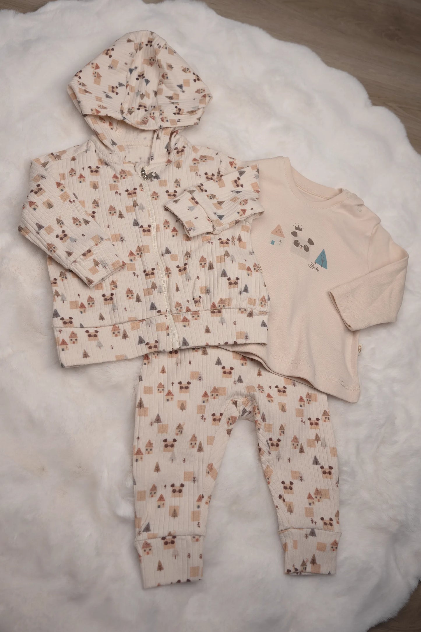 3-PIECE 100% COTTON PANDA HOODED OUTFIT SET – GRAY, GREEN, BEIGE, SALMON, AND PEACH
