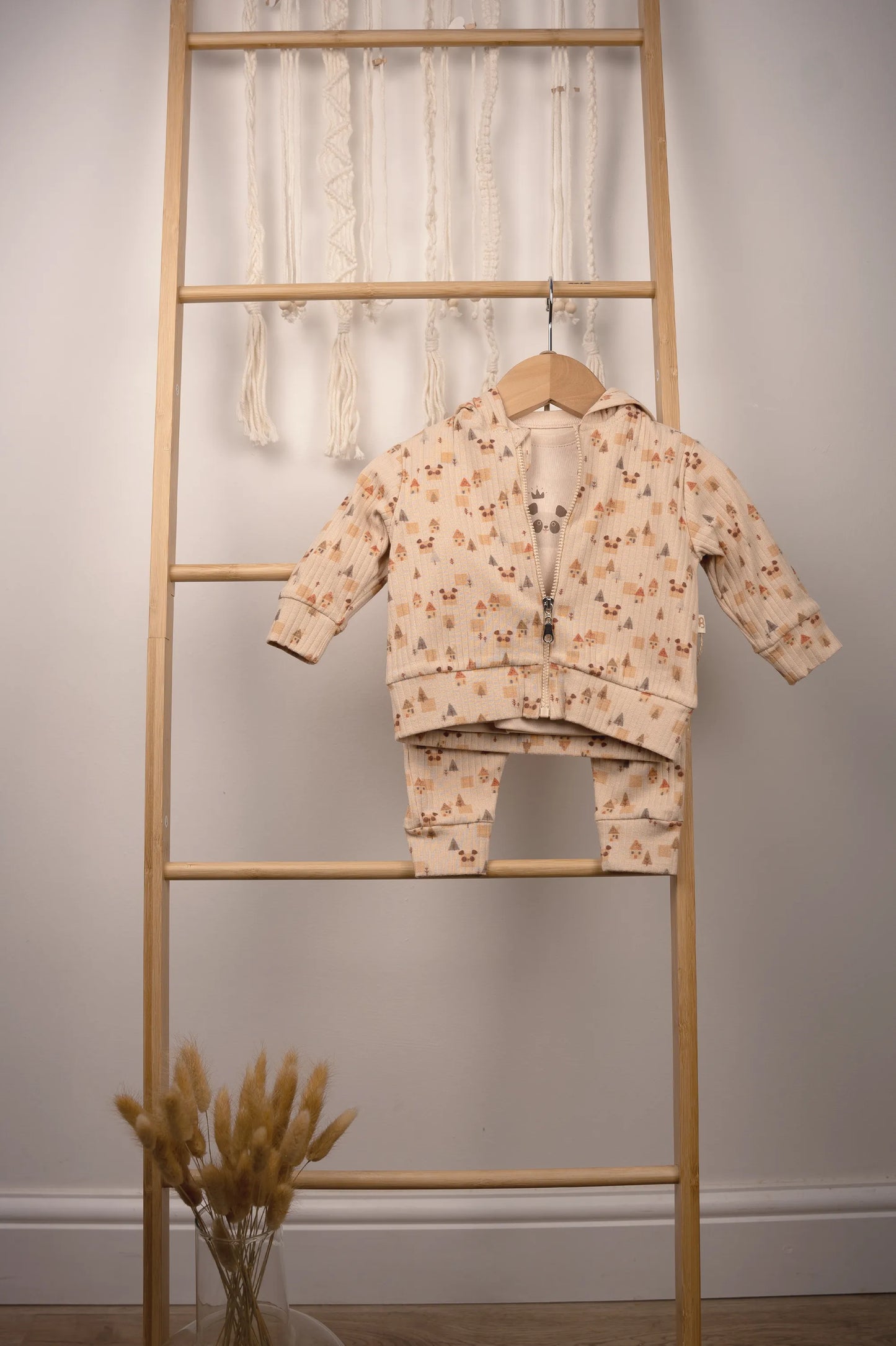 3-PIECE 100% COTTON PANDA HOODED OUTFIT SET – GRAY, GREEN, BEIGE, SALMON, AND PEACH