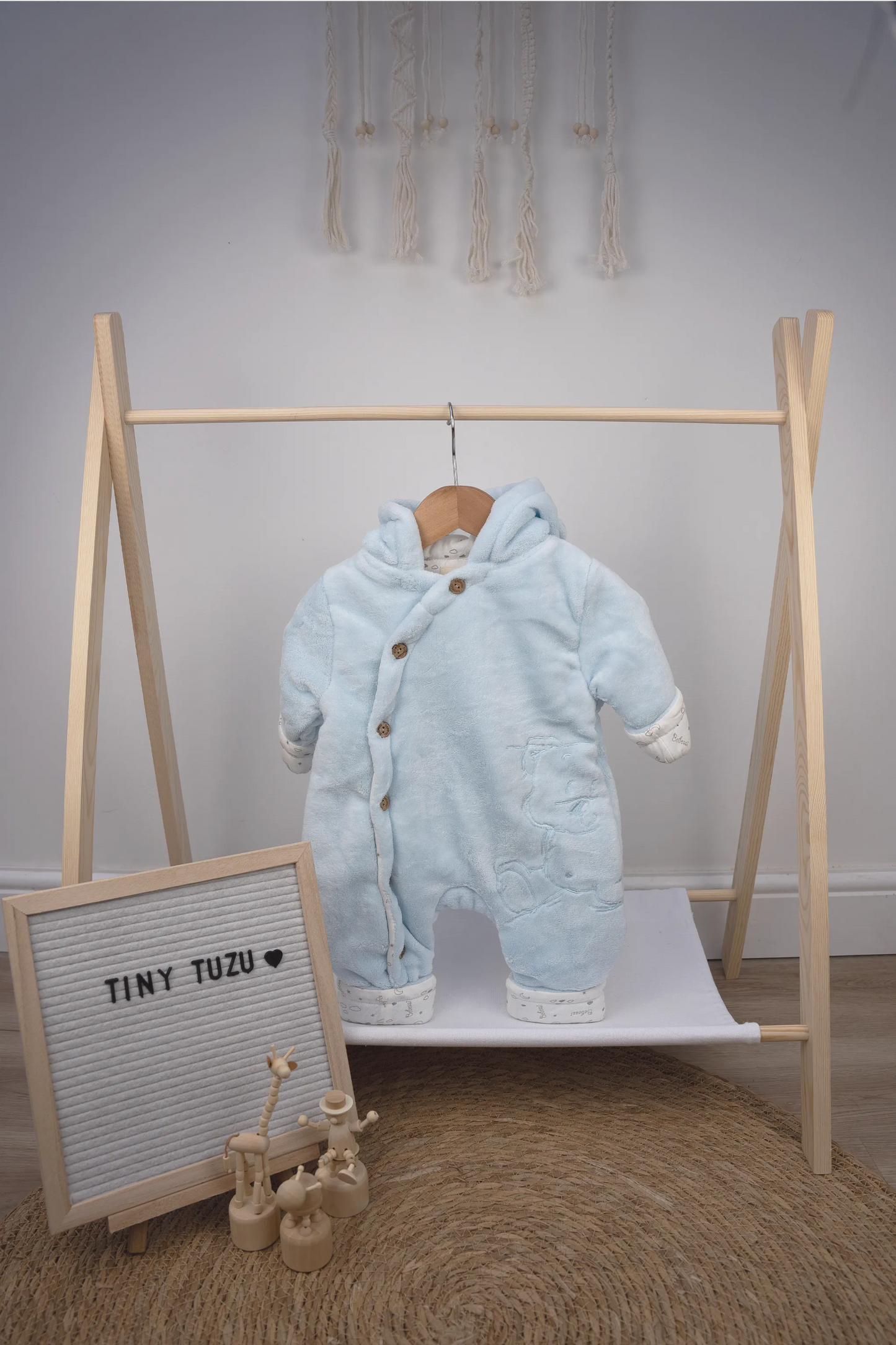 PLUSH HOODED BABY SNOWSUIT WITH BEAR DETAIL
