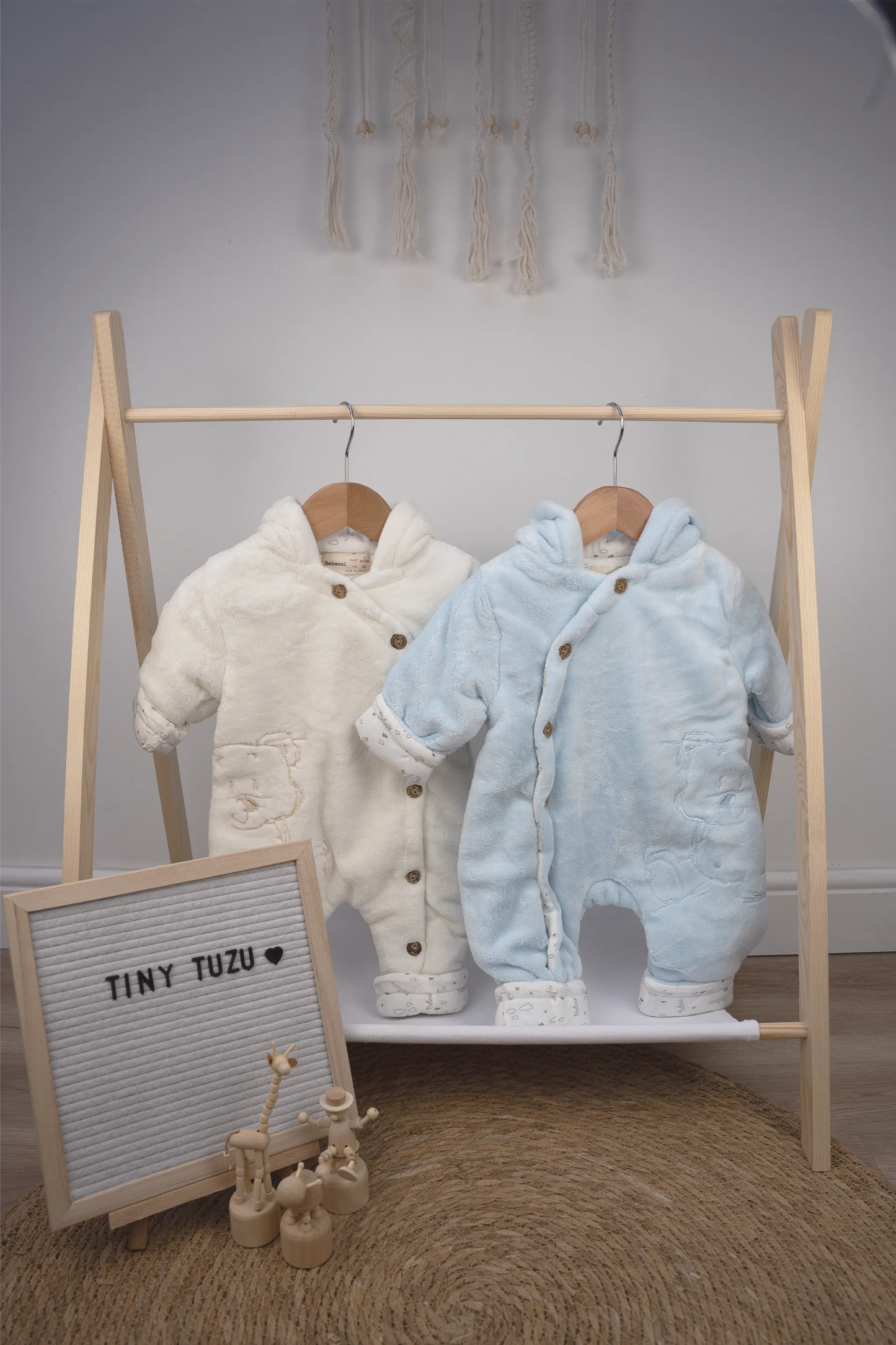PLUSH HOODED BABY SNOWSUIT WITH BEAR DETAIL
