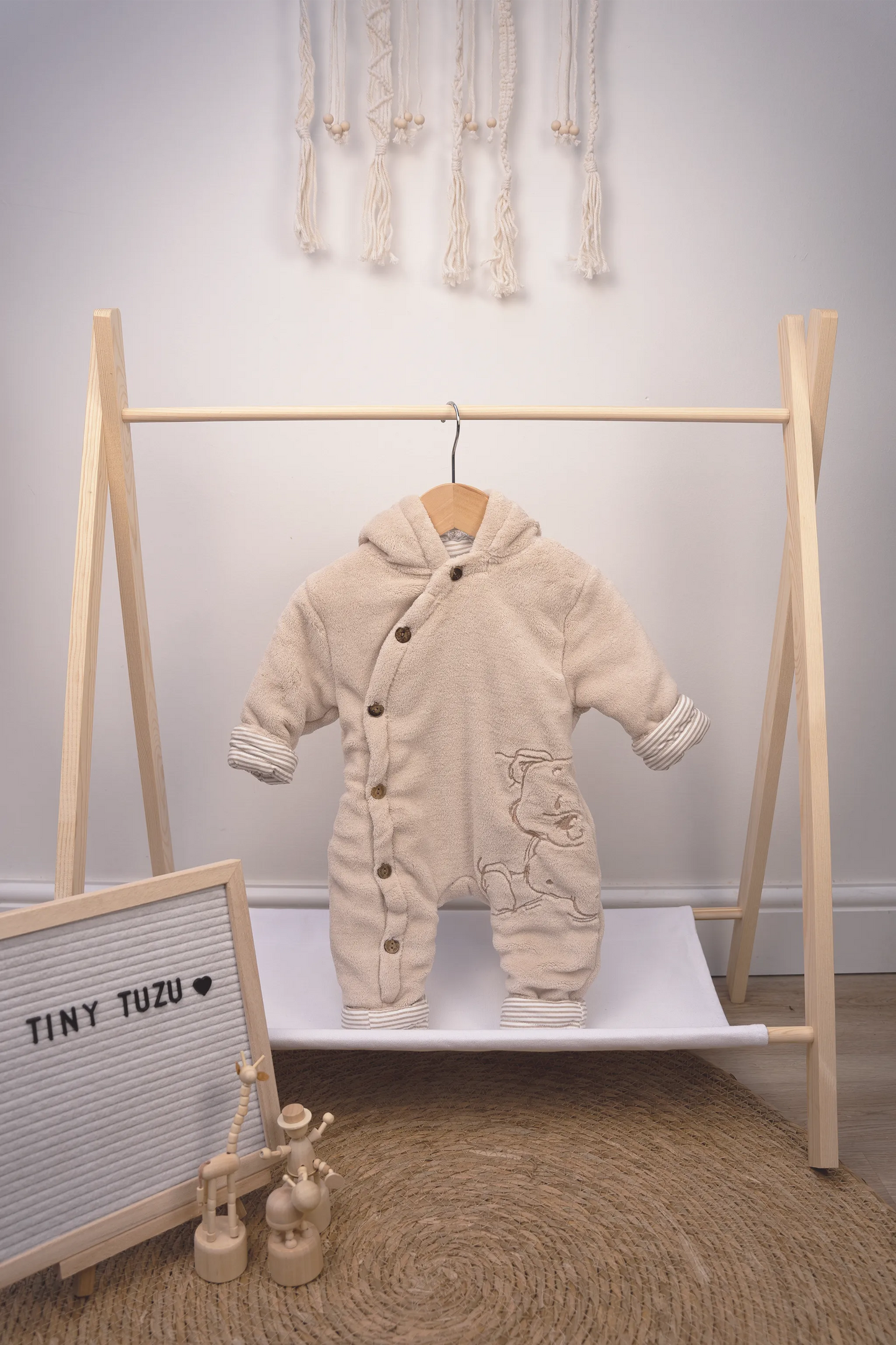 PLUSH HOODED BABY SNOWSUIT WITH BEAR DETAIL
