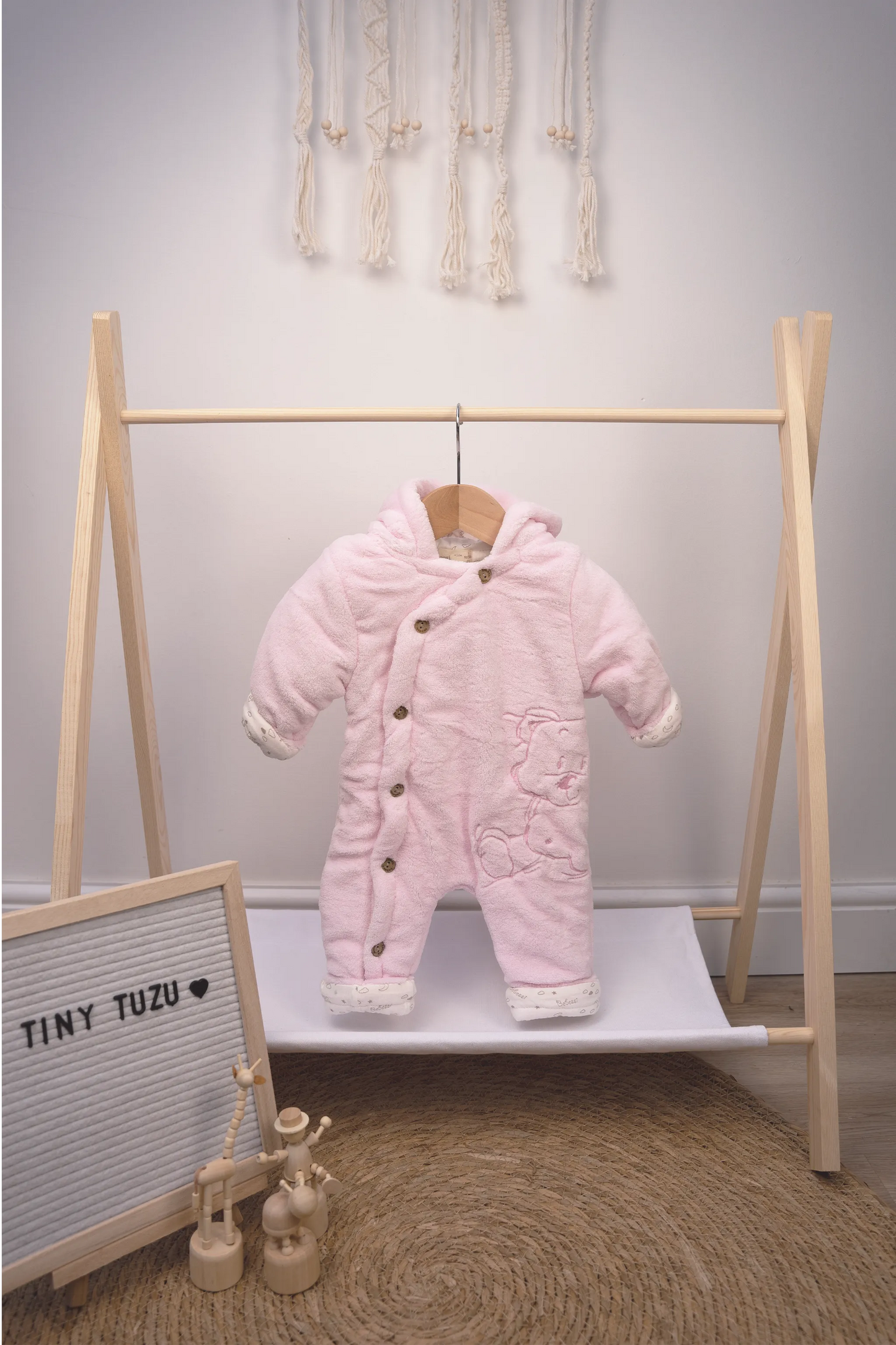 PLUSH HOODED BABY SNOWSUIT WITH BEAR DETAIL
