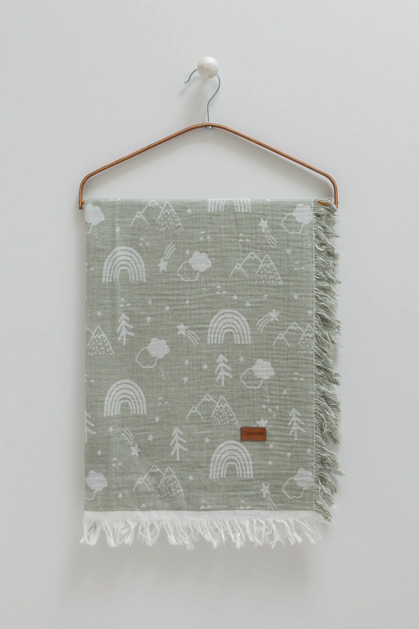 SOFT MUSLIN BABY BLANKET WITH FRINGED EDGES – COZY & STYLISH IN KHAKI AND NAVY 120X120 CM