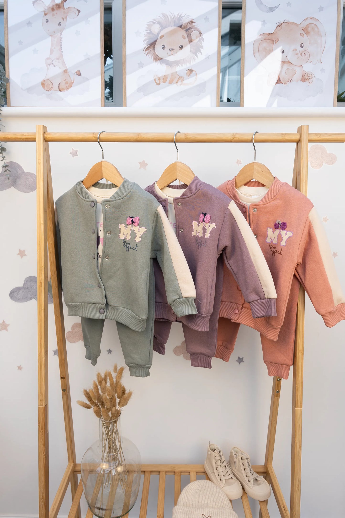 MY BUTTERFLY EFFECT BABY OUTFIT SET KHAKI, PURPLE & SALMON (6-24M)