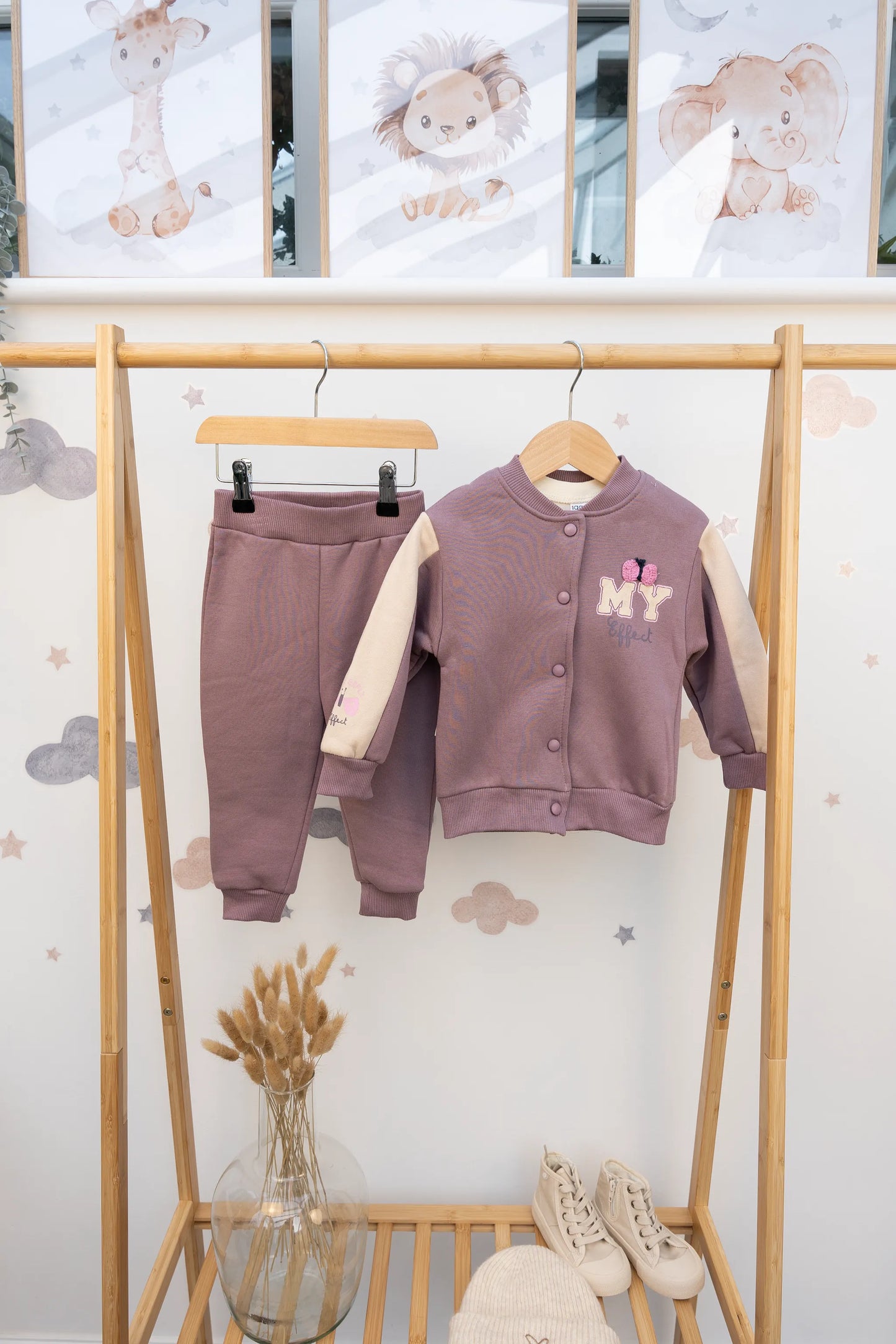 MY BUTTERFLY EFFECT BABY OUTFIT SET KHAKI, PURPLE & SALMON (6-24M)