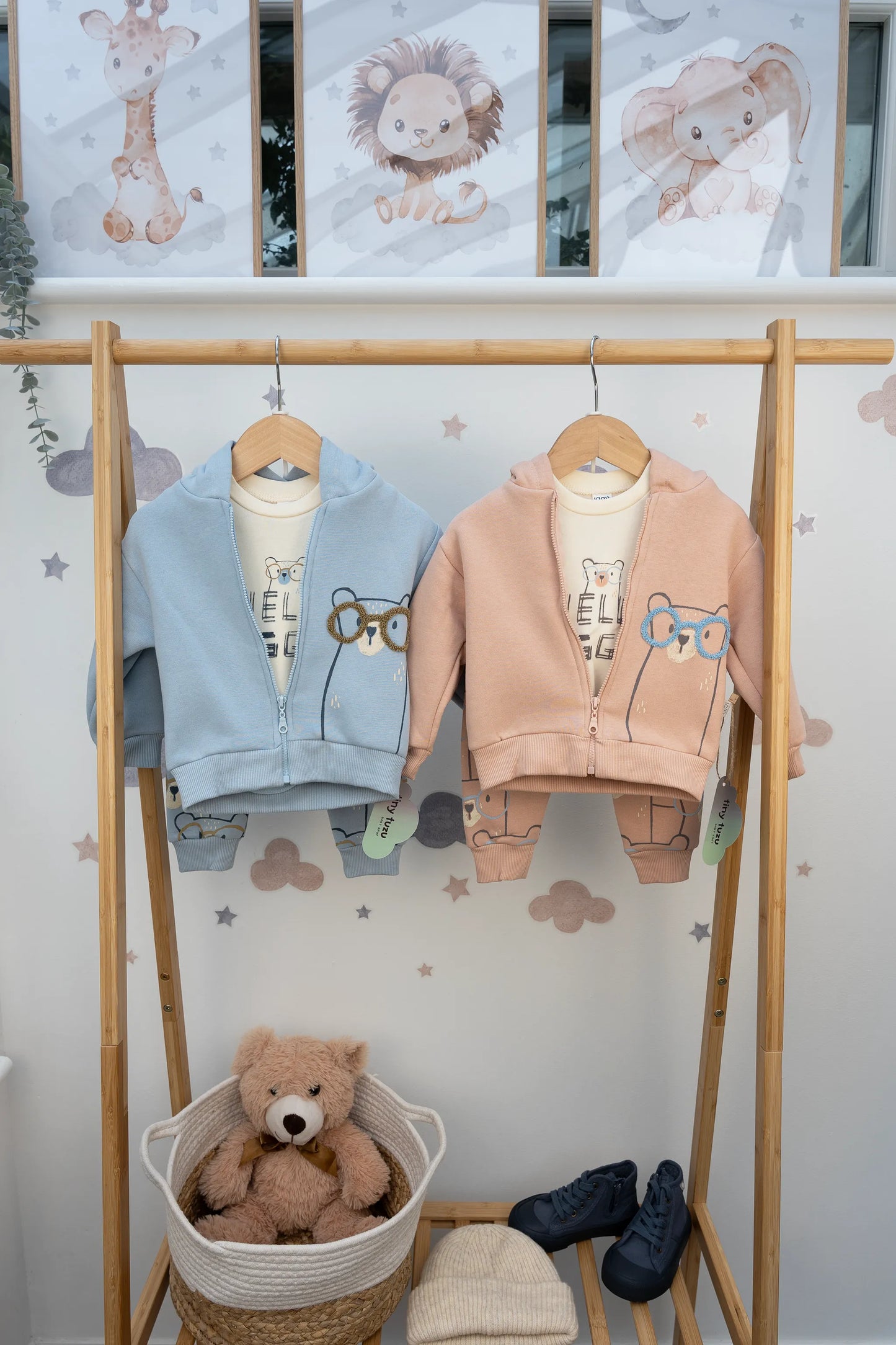 BEAR PRINT 3-PIECE HOODED JACKET, TROUSERS, AND T-SHIRT SET (6-24M)