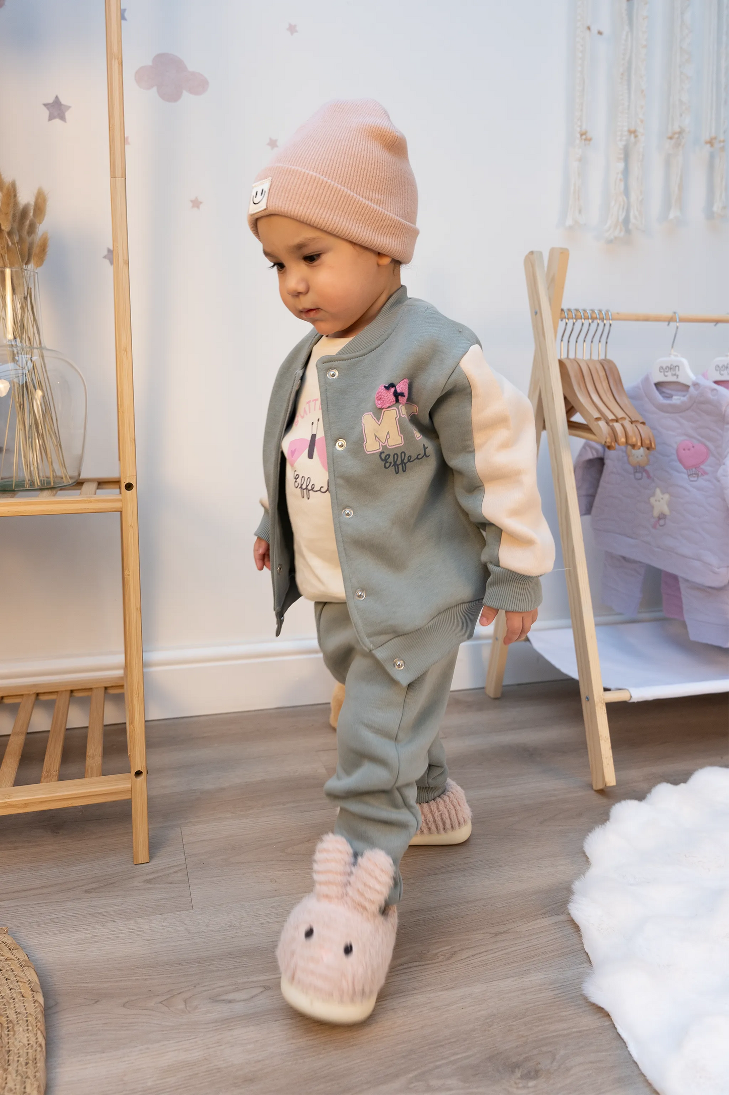MY BUTTERFLY EFFECT BABY OUTFIT SET KHAKI, PURPLE & SALMON (6-24M)