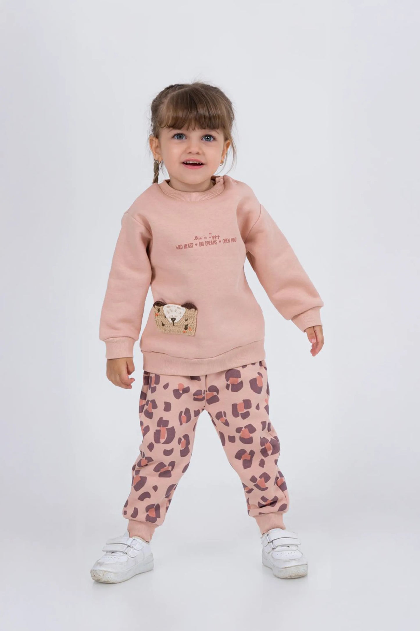 FOXY BABY GIRL 3 THREAD EMBROIDERED SWEATSHIRT & PRINTED JOGGER TROUSERS SET (6-24M)