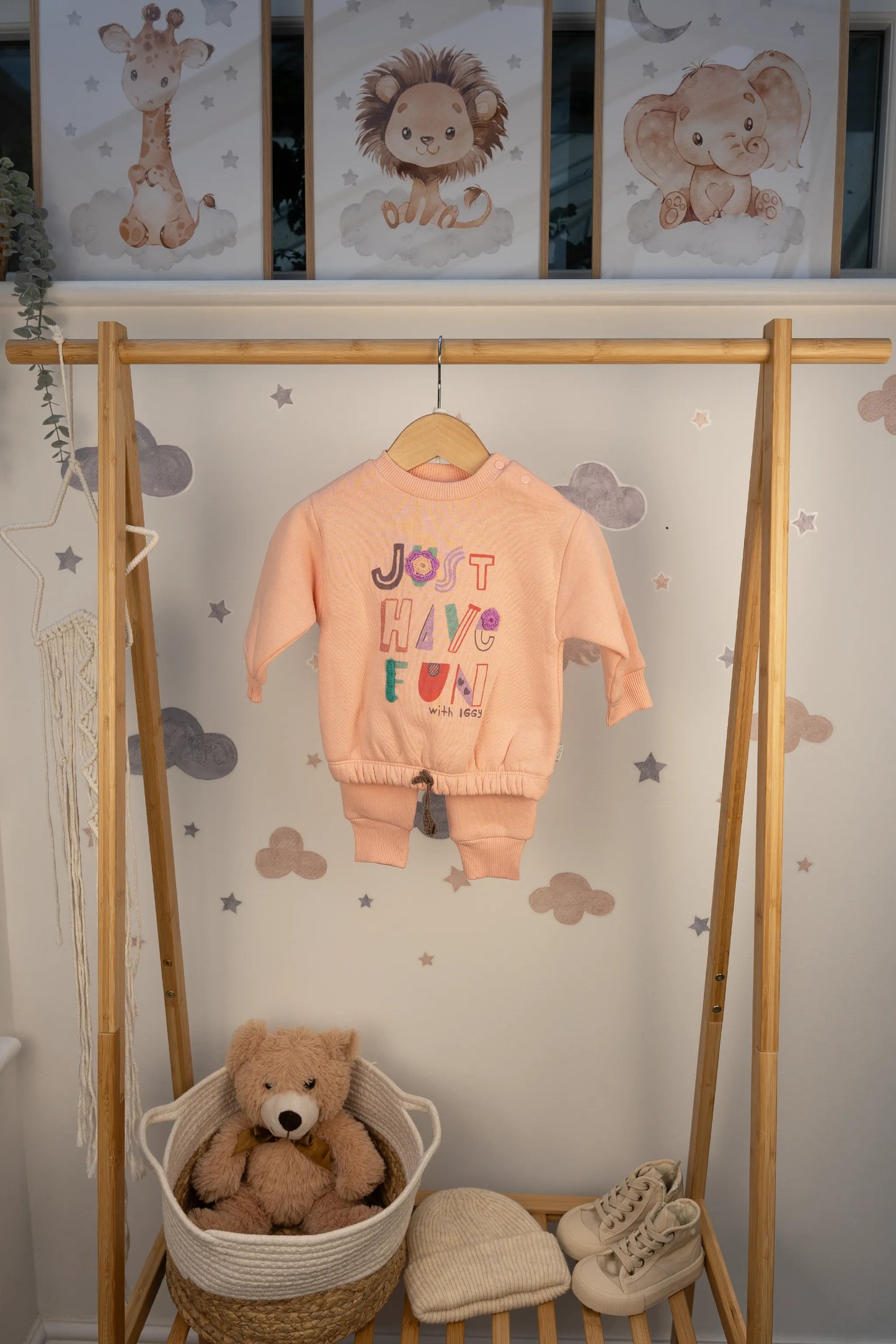JUST HAVE FUN EMBROIDERED BABY GIRL 3 THREAD SWEATSHIRT & JOGGER TROUSERS SET (6-24M)