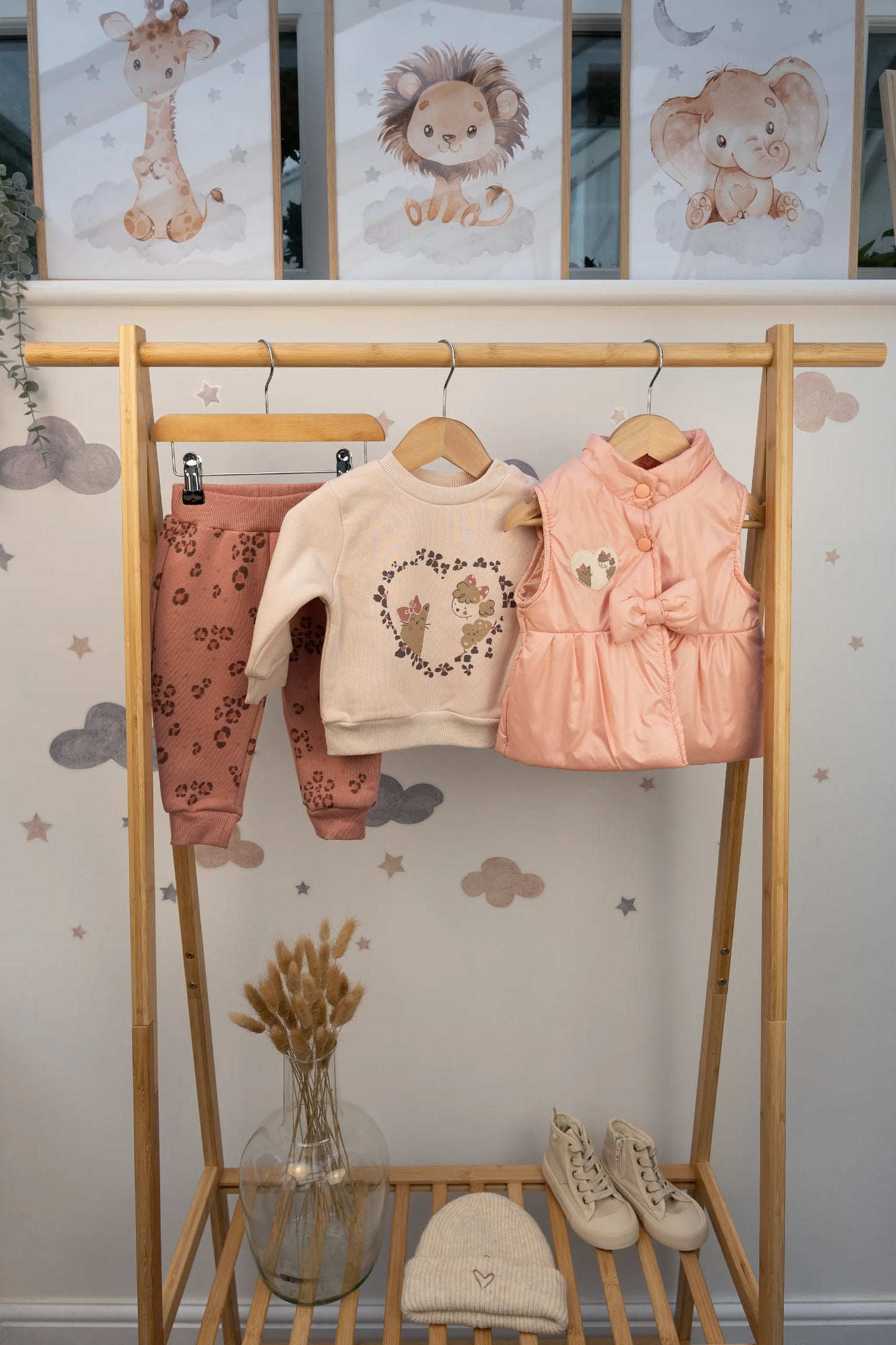 3-PIECE COTTON WINTER BABY OUTFIT SET – PINK AND PURPLE (6-24M)