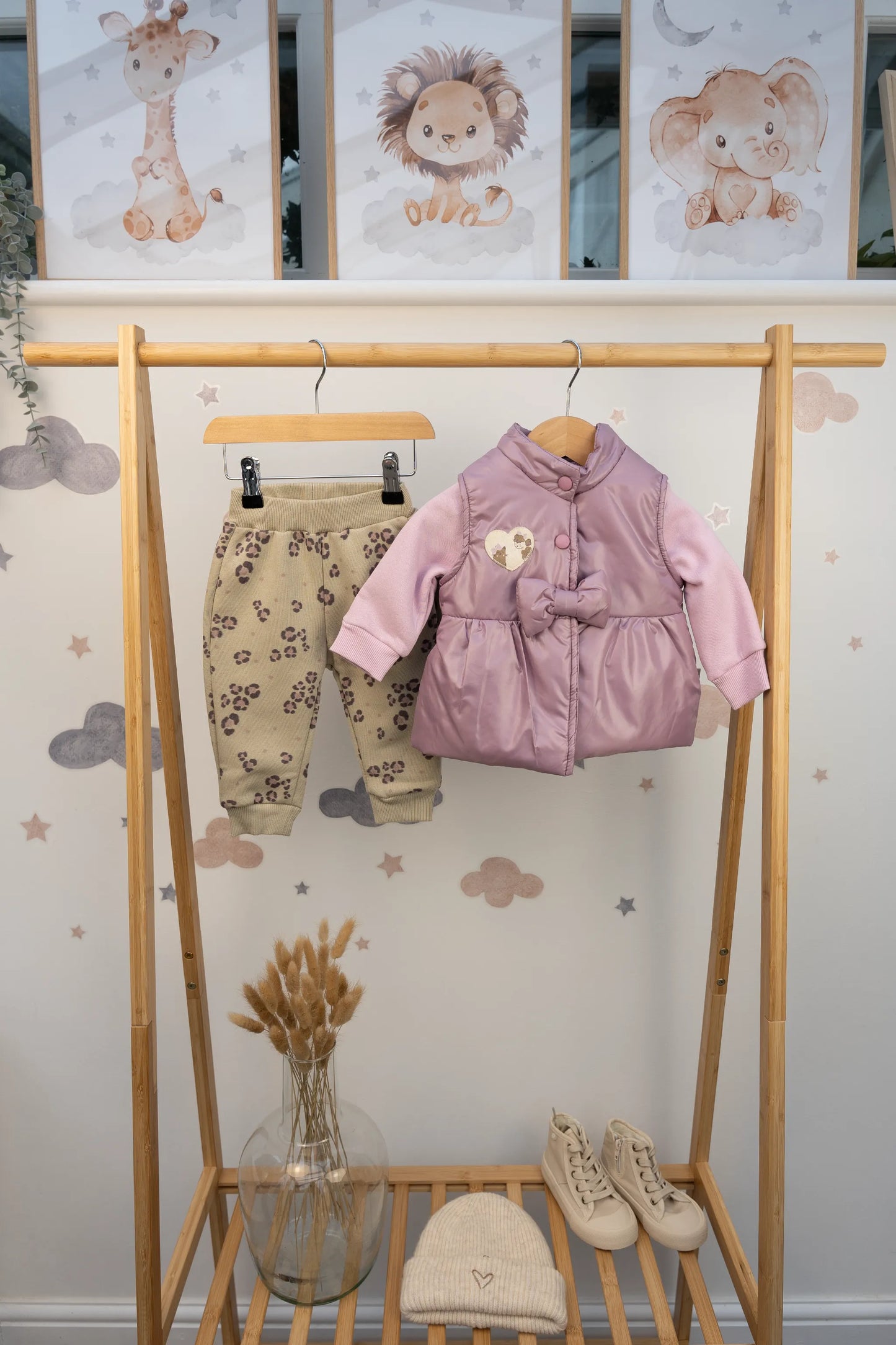 3-PIECE COTTON WINTER BABY OUTFIT SET – PINK AND PURPLE (6-24M)