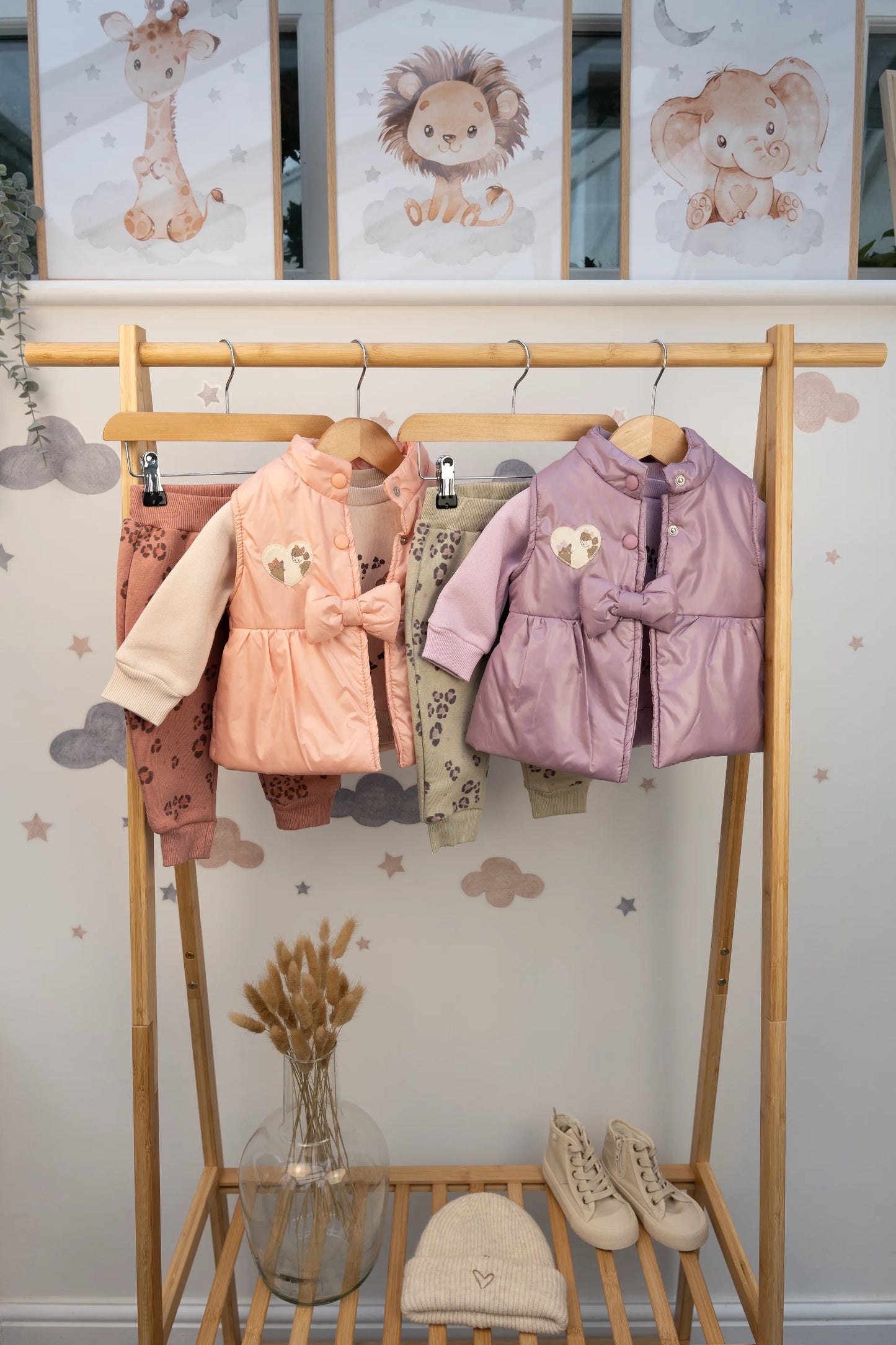 3-PIECE COTTON WINTER BABY OUTFIT SET – PINK AND PURPLE (6-24M)