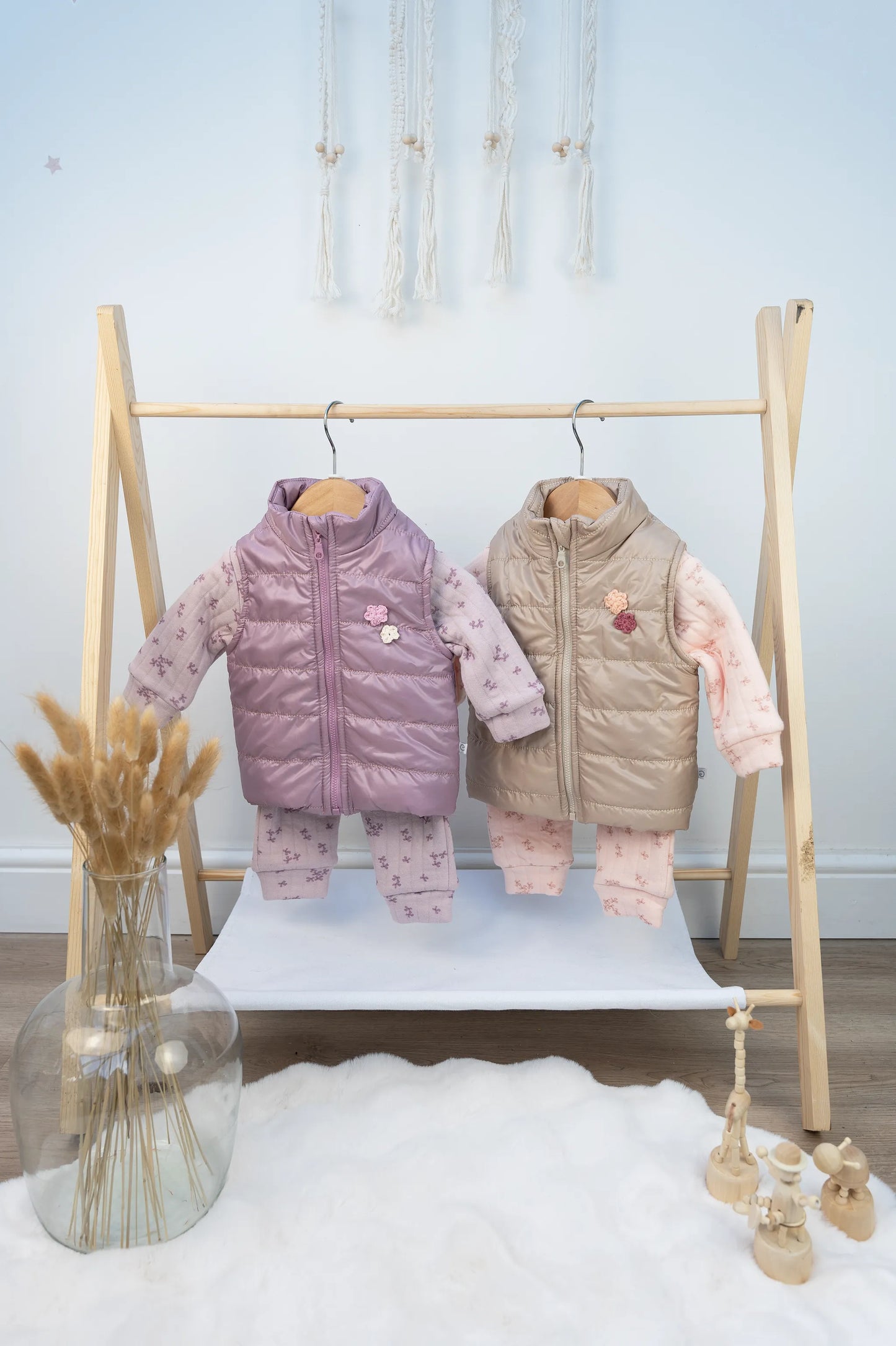 FLORAL QUILTED BABY OUTFIT SET IN PEACH AND PURPLE (3-18M)