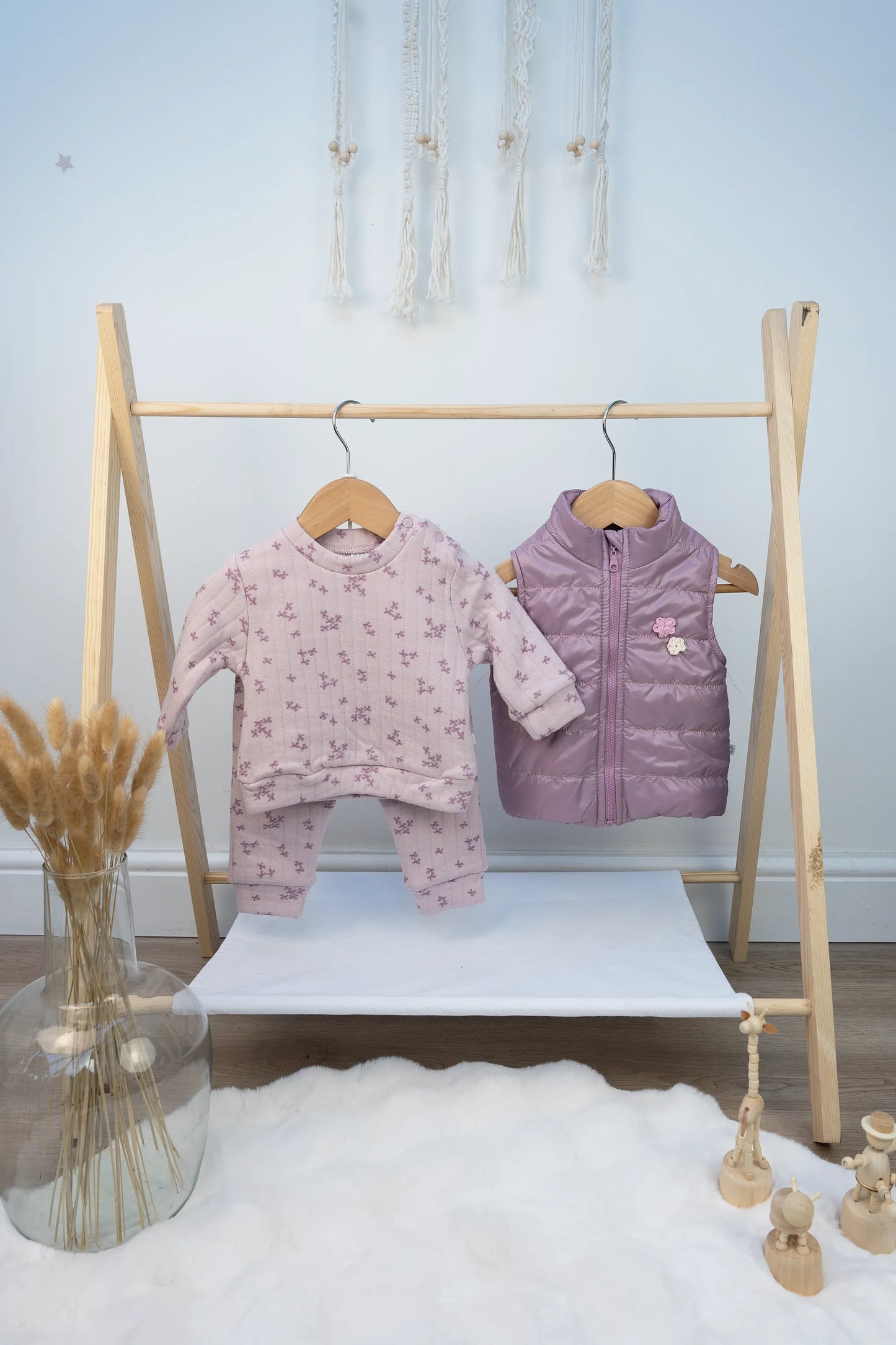 FLORAL QUILTED BABY OUTFIT SET IN PEACH AND PURPLE (3-18M)