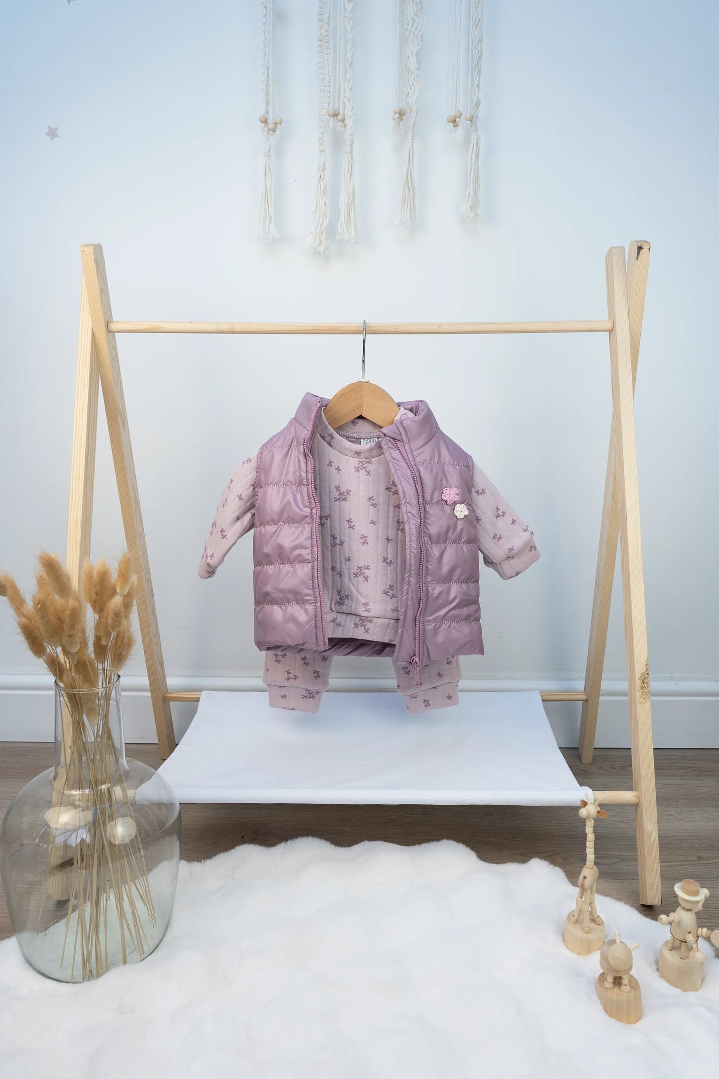 FLORAL QUILTED BABY OUTFIT SET IN PEACH AND PURPLE (3-18M)