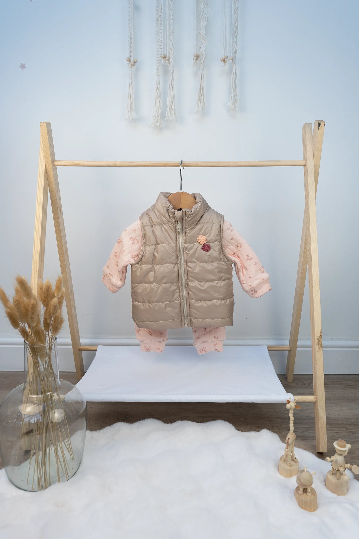 FLORAL QUILTED BABY OUTFIT SET IN PEACH AND PURPLE (3-18M)