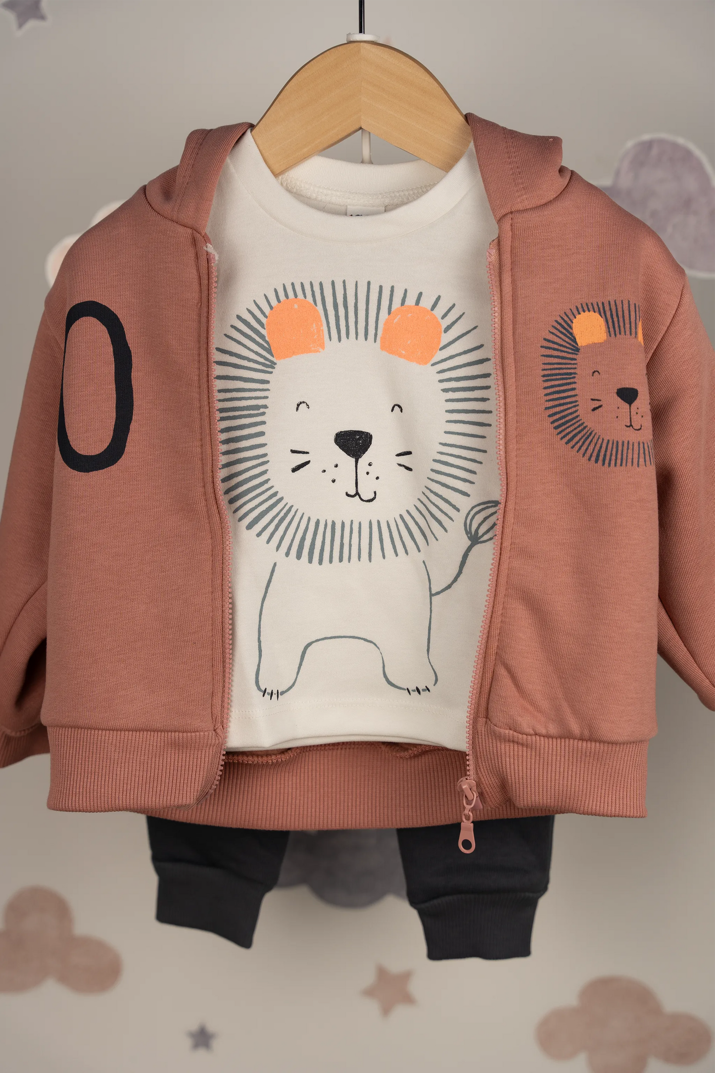 ROAR LION COTTON BABY OUTFIT SET IN SALMON (6-24M)
