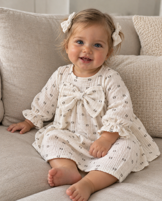 Delicate Baby Girl Dress With Bow Accent - 3 to 18 Months