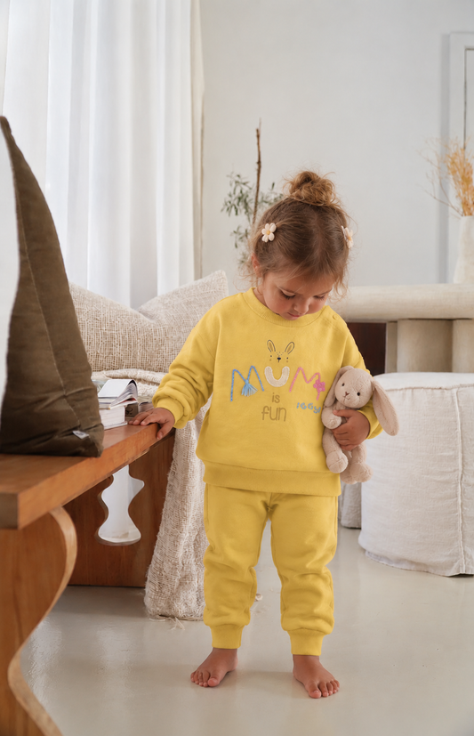 MUM IS FUN SLOGAN PRINTED 3 THREAD SWEATSHIRT & JOGGERS SET (6-24M)
