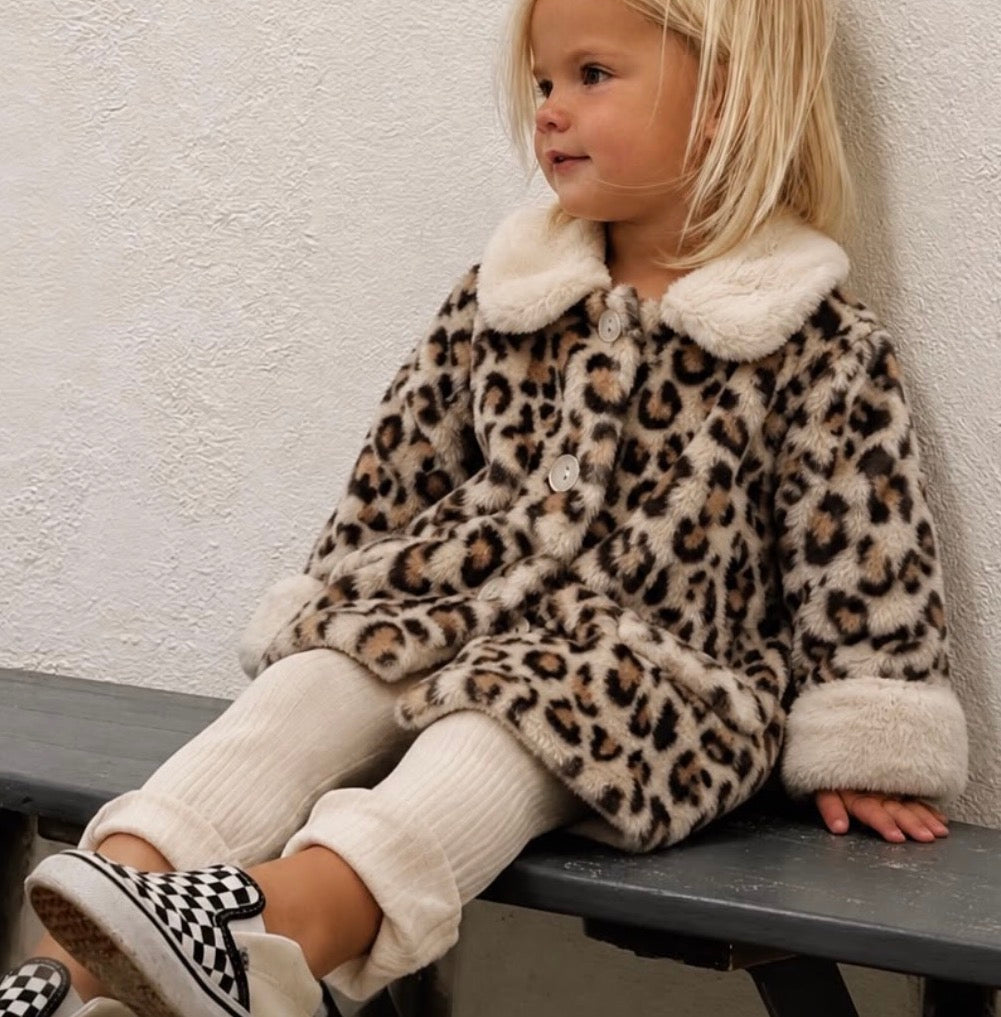 Leopard Print And Pink Faux Fur Coat For Toddlers - 1 to 4 Years