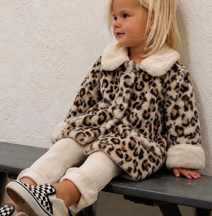 Leopard Print And Pink Faux Fur Coat For Toddlers - 1 to 4 Years