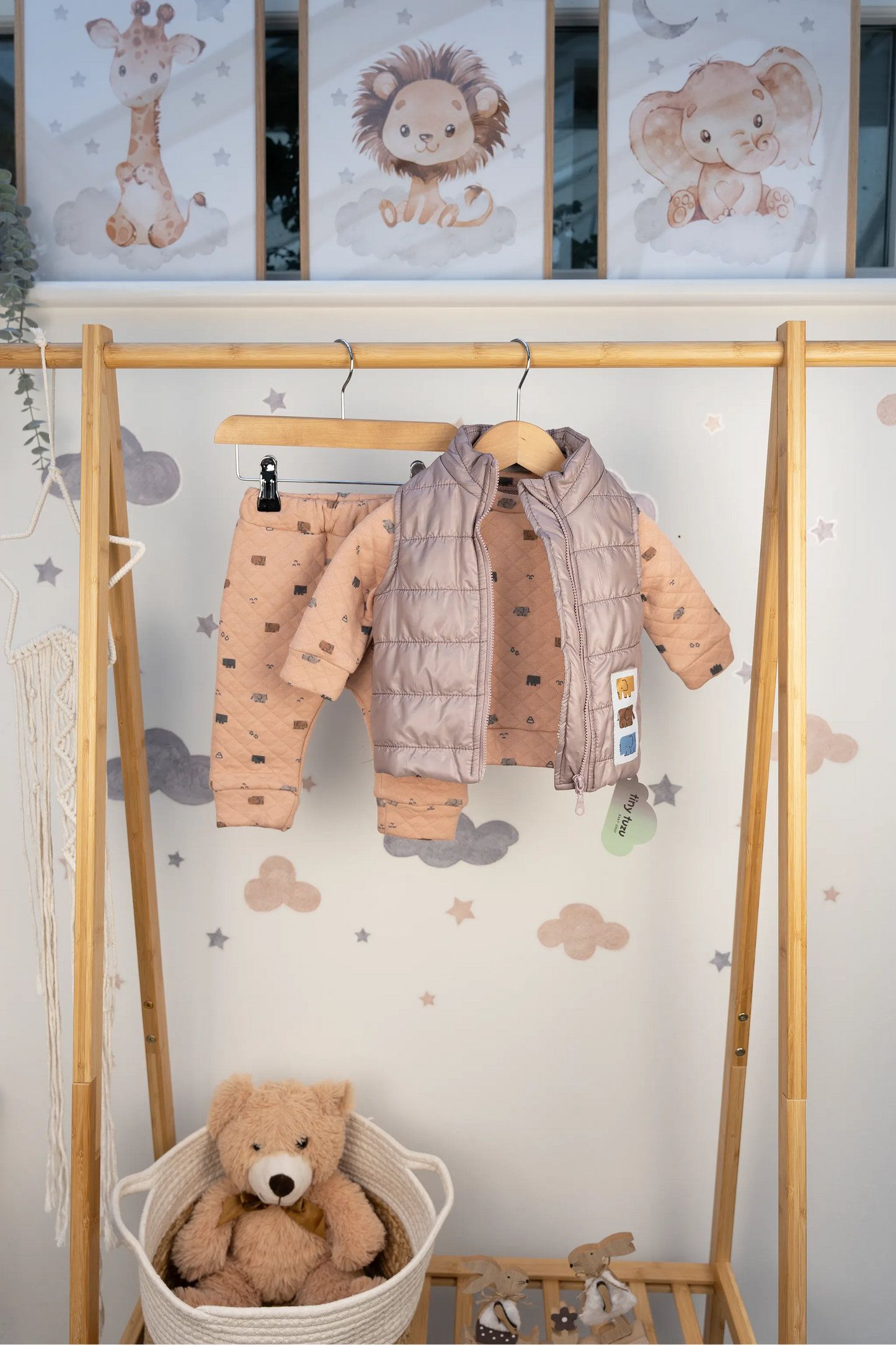 3-PIECE QUILTED SWEATSHIRT, JOGGERS, AND PUFFER VEST SET (3-18M)