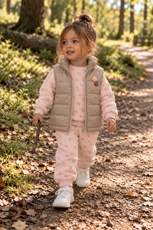FLORAL QUILTED BABY OUTFIT SET IN PEACH AND PURPLE (3-18M)