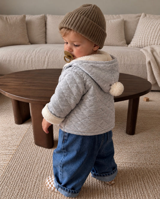 Grey Baby Hooded Jacket With Bear Patch - 0 to 12 Months