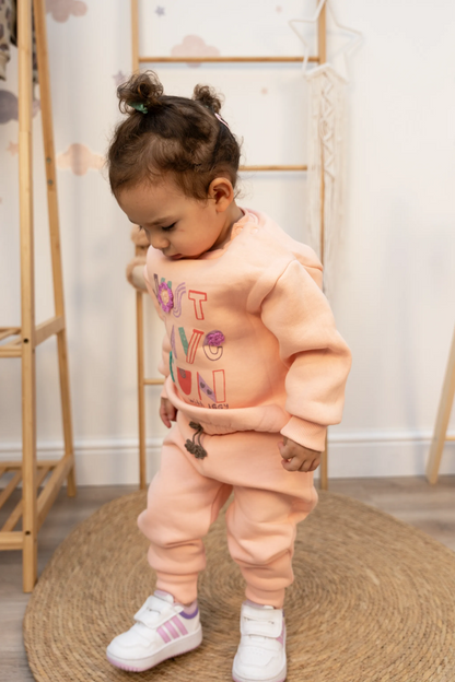 JUST HAVE FUN EMBROIDERED BABY GIRL 3 THREAD SWEATSHIRT & JOGGER TROUSERS SET (6-24M)