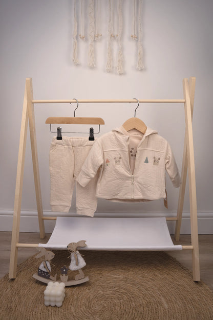 COTTON HOODED BABY ZIP-UP SET IN GRAY, BEIGE, GREEN, AND PEACH (0-12M)