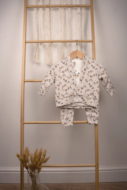 3-PIECE 100% COTTON PANDA HOODED OUTFIT SET – GRAY, GREEN, BEIGE, SALMON, AND PEACH