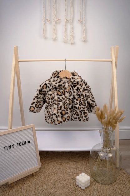 BABY GIRLS’ FAUX FUR LEOPARD PRINT JACKET - 6 TO 24 MONTHS