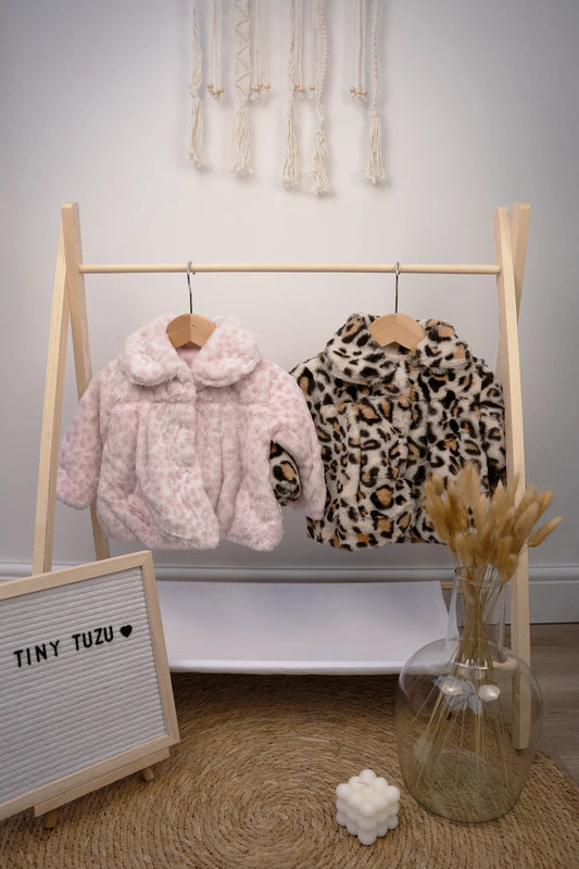 BABY GIRLS’ FAUX FUR LEOPARD PRINT JACKET - 6 TO 24 MONTHS