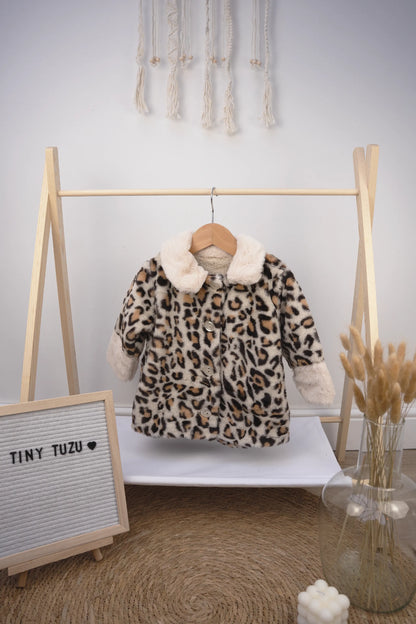 LEOPARD PRINT AND PINK FAUX FUR COAT FOR TODDLERS - 1 TO 4 YEARS