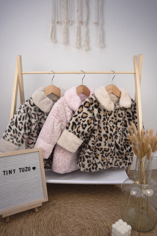LEOPARD PRINT AND PINK FAUX FUR COAT FOR TODDLERS - 1 TO 4 YEARS
