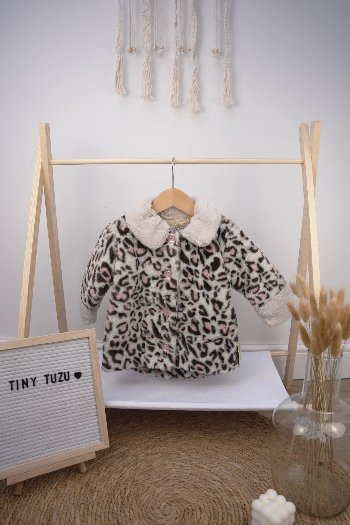 LEOPARD PRINT AND PINK FAUX FUR COAT FOR TODDLERS - 1 TO 4 YEARS