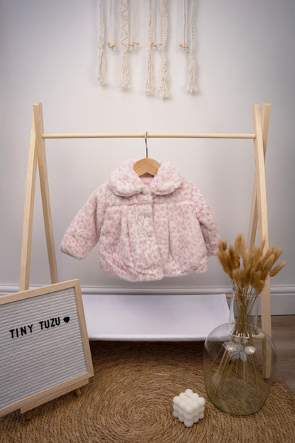 BABY GIRLS’ FAUX FUR LEOPARD PRINT JACKET - 6 TO 24 MONTHS