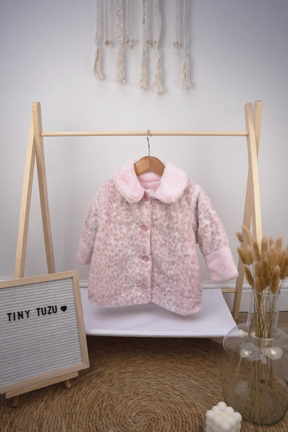 LEOPARD PRINT AND PINK FAUX FUR COAT FOR TODDLERS - 1 TO 4 YEARS