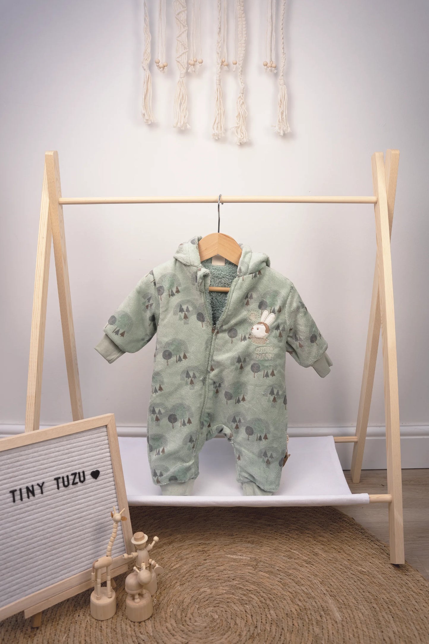 COTTON BUNNY FLEECE-LINED BABY SNOWSUIT - GREEN
