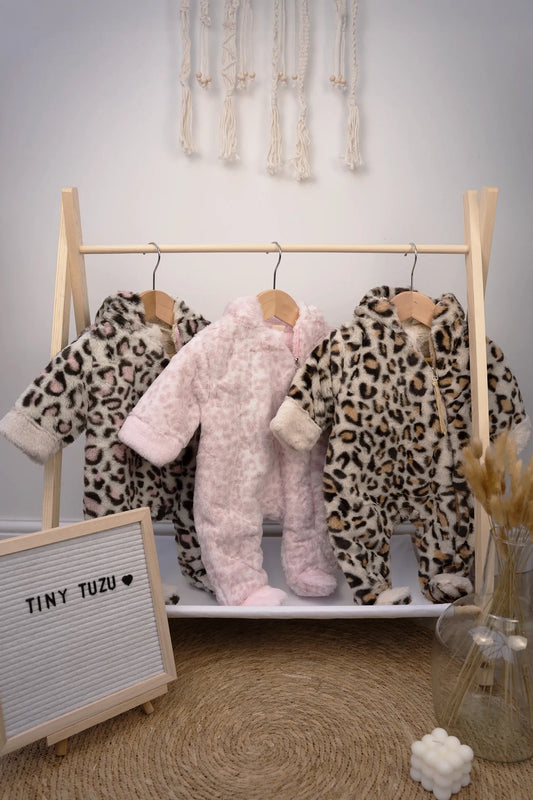 BABY ANIMAL PRINT HOODED SNOWSUIT WITH ZIP CLOSURE