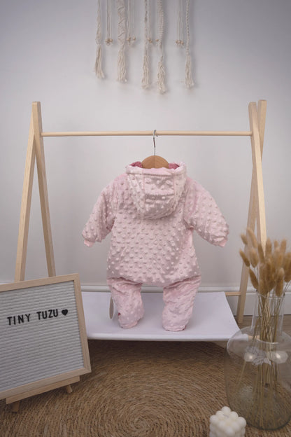 PLUSH BABY SNOWSUIT WITH BEAR EMBROIDERY - PINK