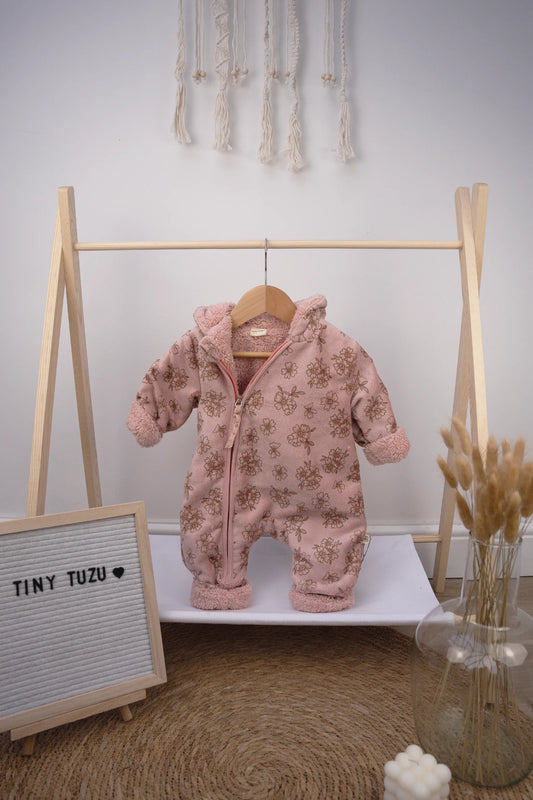 FLEECE-LINED FLORAL BABY SNOWSUIT - ROSE
