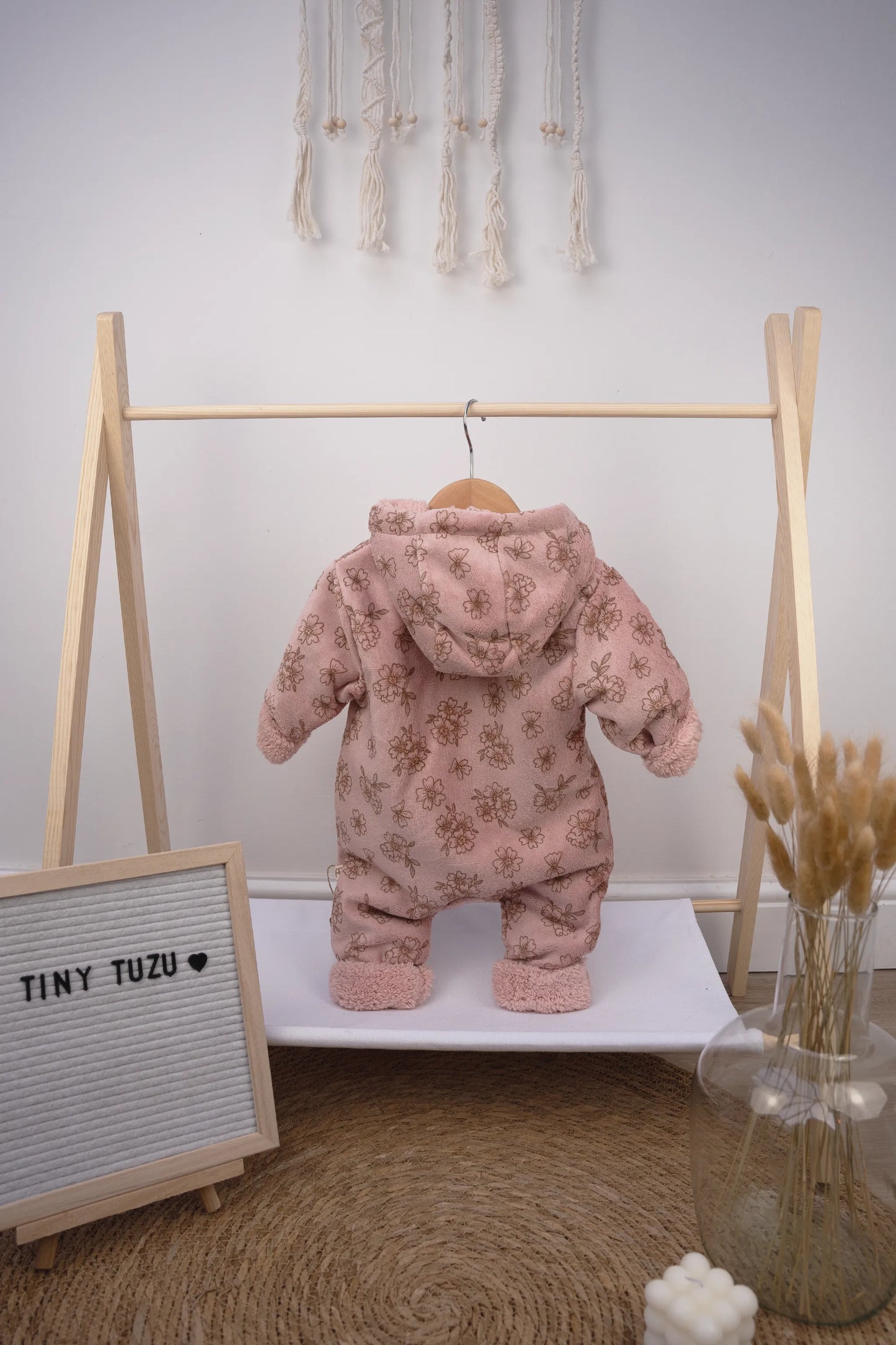 FLEECE-LINED FLORAL BABY SNOWSUIT - ROSE