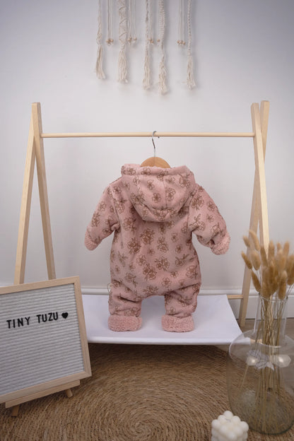 FLEECE-LINED FLORAL BABY SNOWSUIT - ROSE