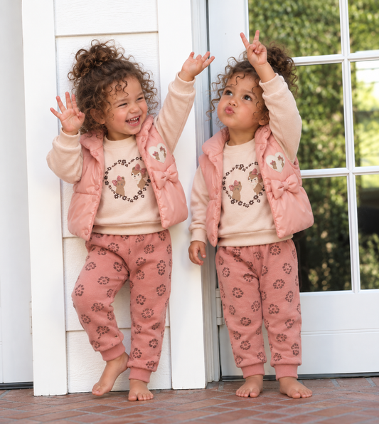 3-PIECE COTTON WINTER BABY OUTFIT SET – PINK AND PURPLE (6-24M)