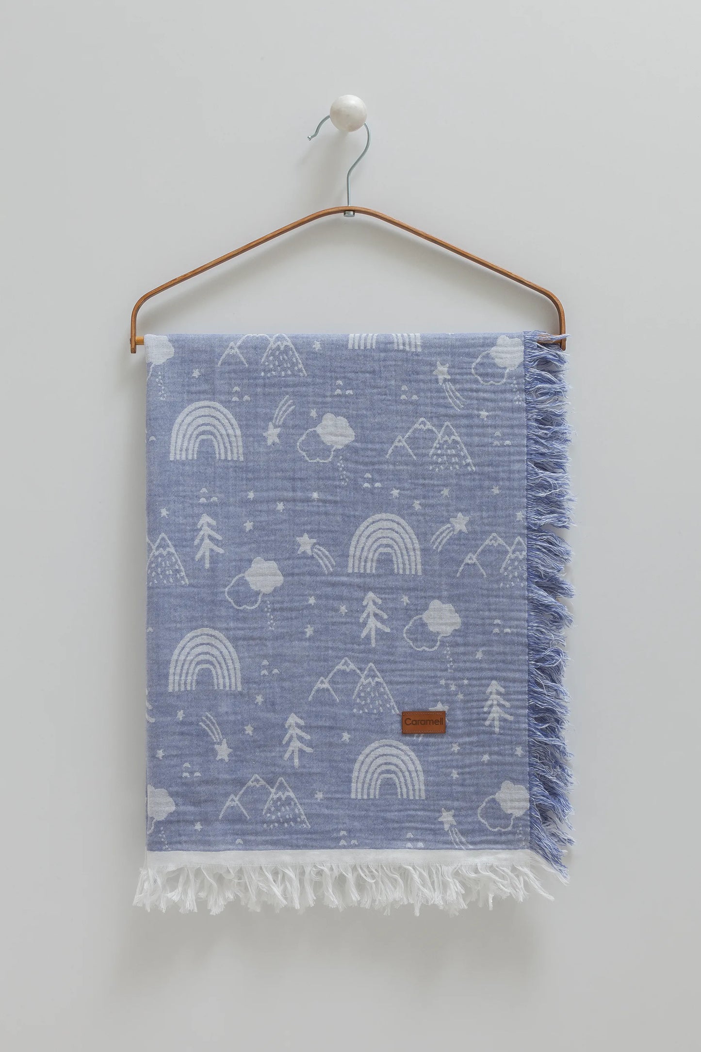 SOFT MUSLIN BABY BLANKET WITH FRINGED EDGES – COZY & STYLISH IN KHAKI AND NAVY 120X120 CM