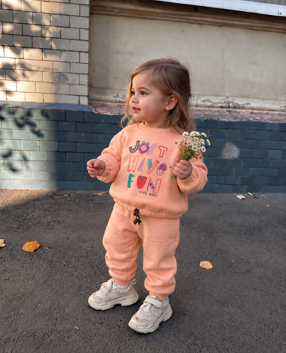 JUST HAVE FUN EMBROIDERED BABY GIRL 3 THREAD SWEATSHIRT & JOGGER TROUSERS SET (6-24M)