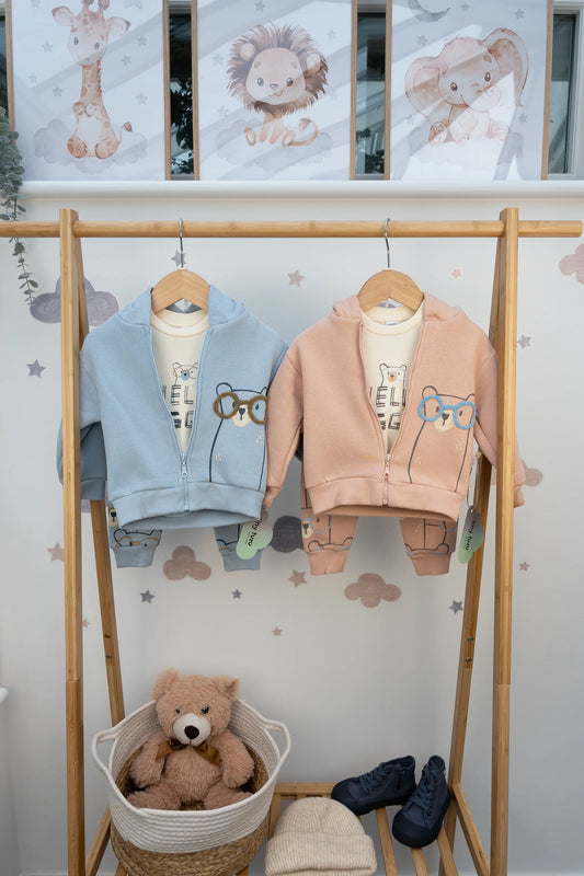 BEAR PRINT 3-PIECE HOODED JACKET, TROUSERS, AND T-SHIRT SET (6-24M)