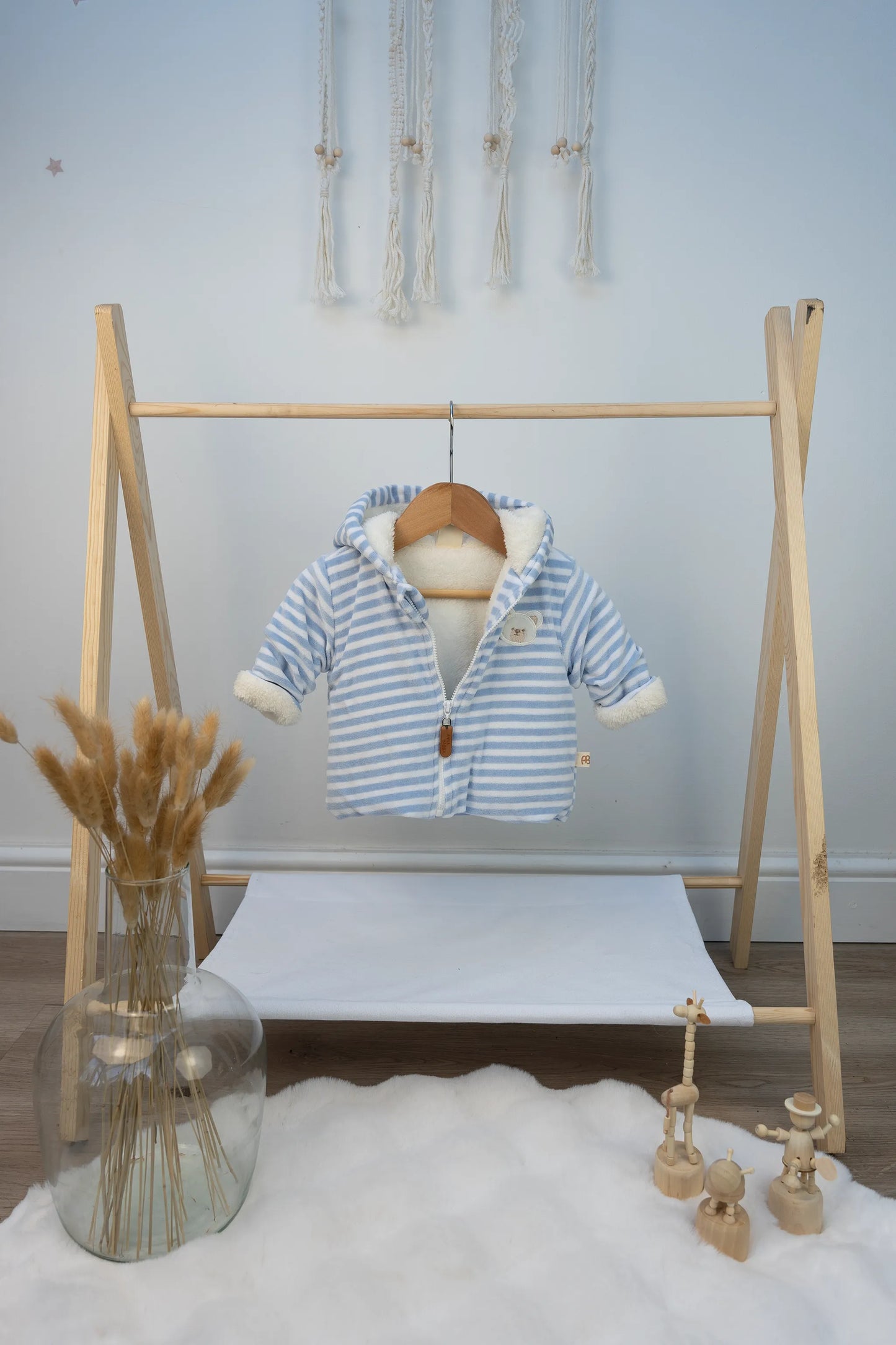 BABY HOODED JACKET WITH BEAR PATCH - 0 TO 12 MONTHS